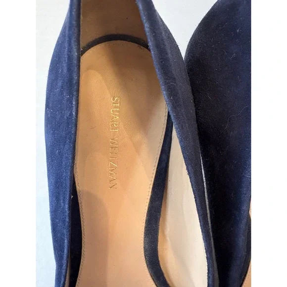 Stuart Weitzman Navy Blue Suede Square Toe Kitten Heel Pumps Shoes Womens 41 - Picture 4 of 7